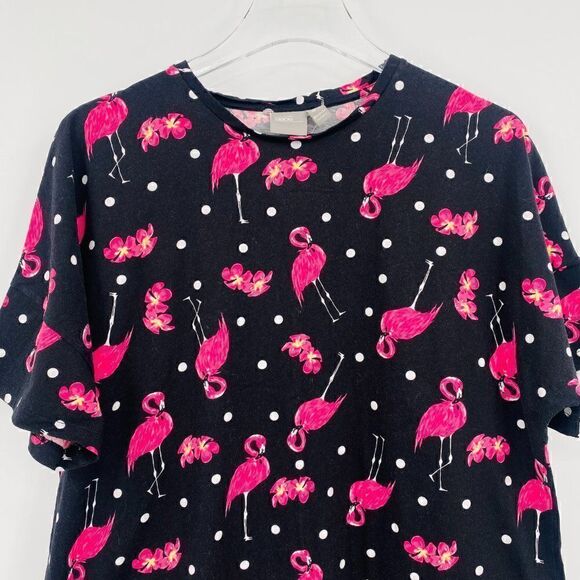 ASOS Size 6 Black & Pink Polka Dot Flamingo Boxy Short Sleeve Pajama Top - Picture 2 of 9